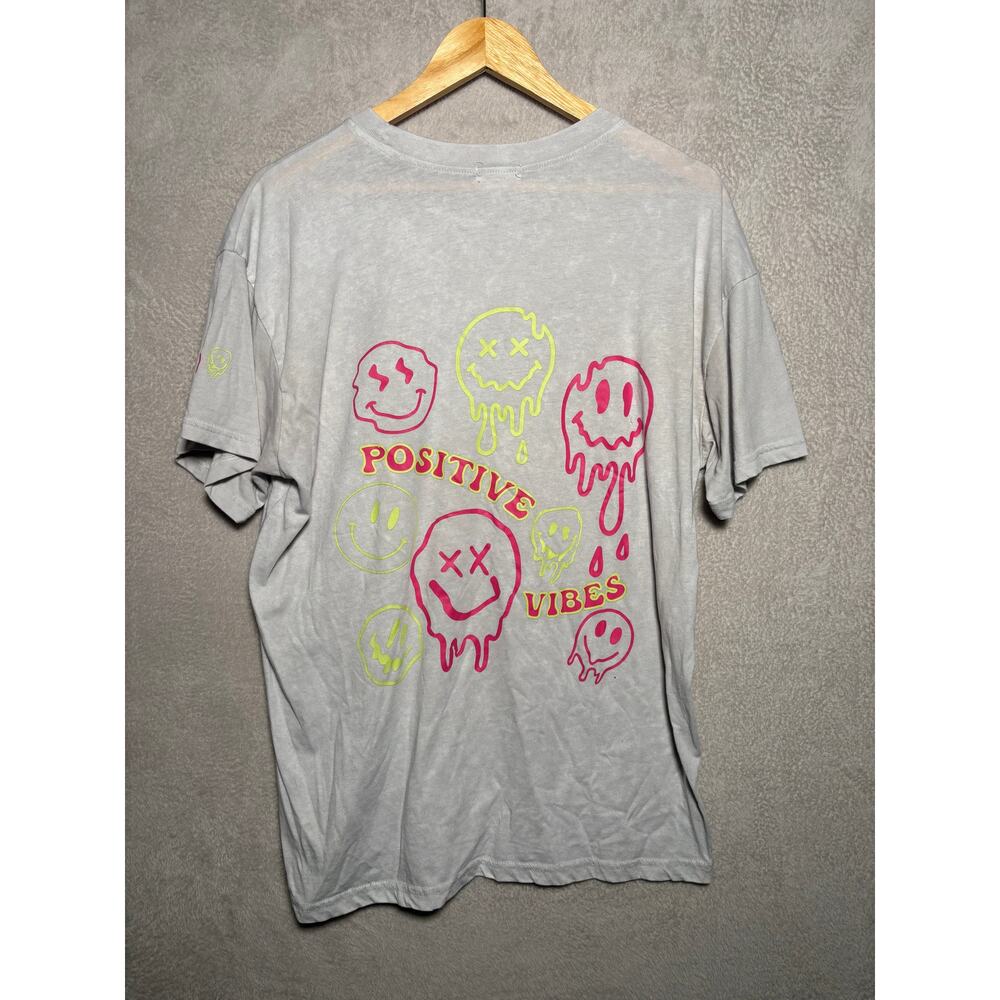Womens Positive Vibes 100% Cotton T-Shirt‎ Top Gray Size Medium